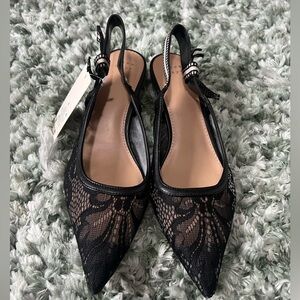 Black lace slingback kitten heel